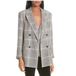L'Agence Taryn Checked Silk Blazer / Size 4 / Double Breasted Menswear